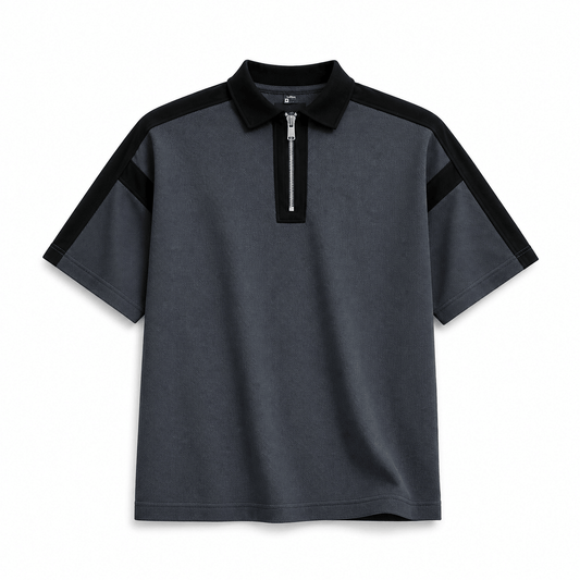 BAGGY FIT CONTRAST PANEL WHITE ZIP POLO
