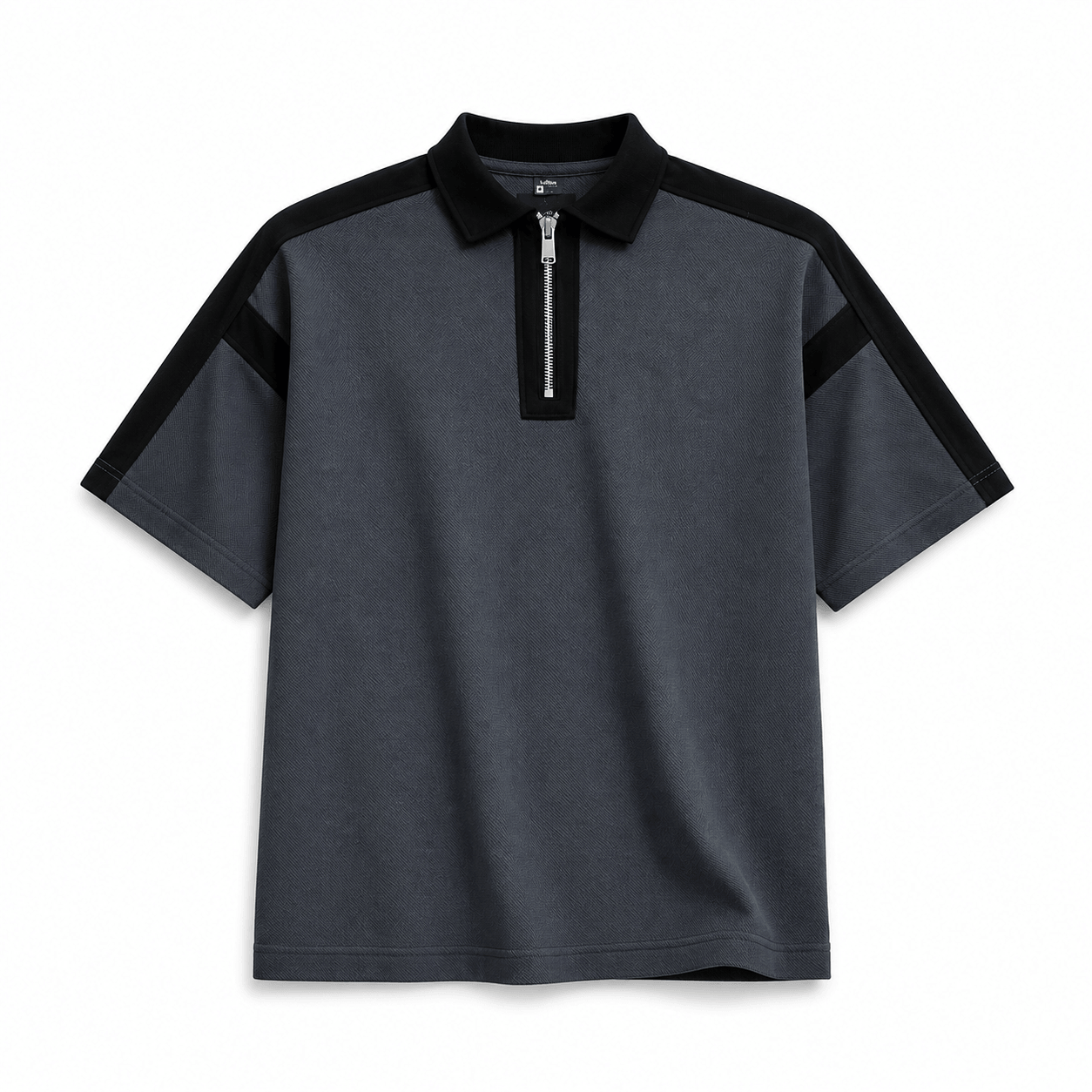 BAGGY FIT CONTRAST PANEL WHITE ZIP POLO