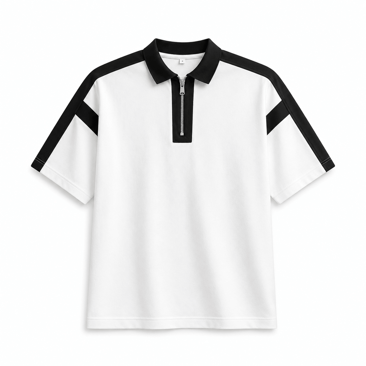 BAGGY FIT CONTRAST PANEL WHITE ZIP POLO
