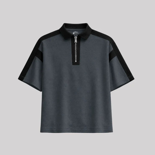 BAGGY FIT CONTRAST PANEL WHITE ZIP POLO