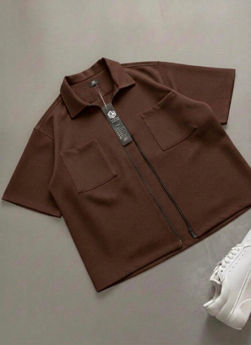 KOREAN STYLE FULL-ZIP OVERSIZED SHIRT
