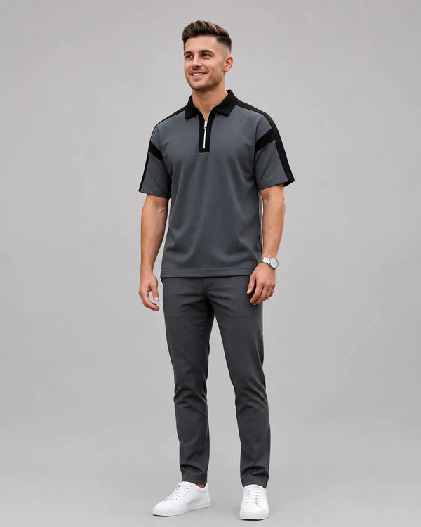 BAGGY FIT CONTRAST PANEL WHITE ZIP POLO