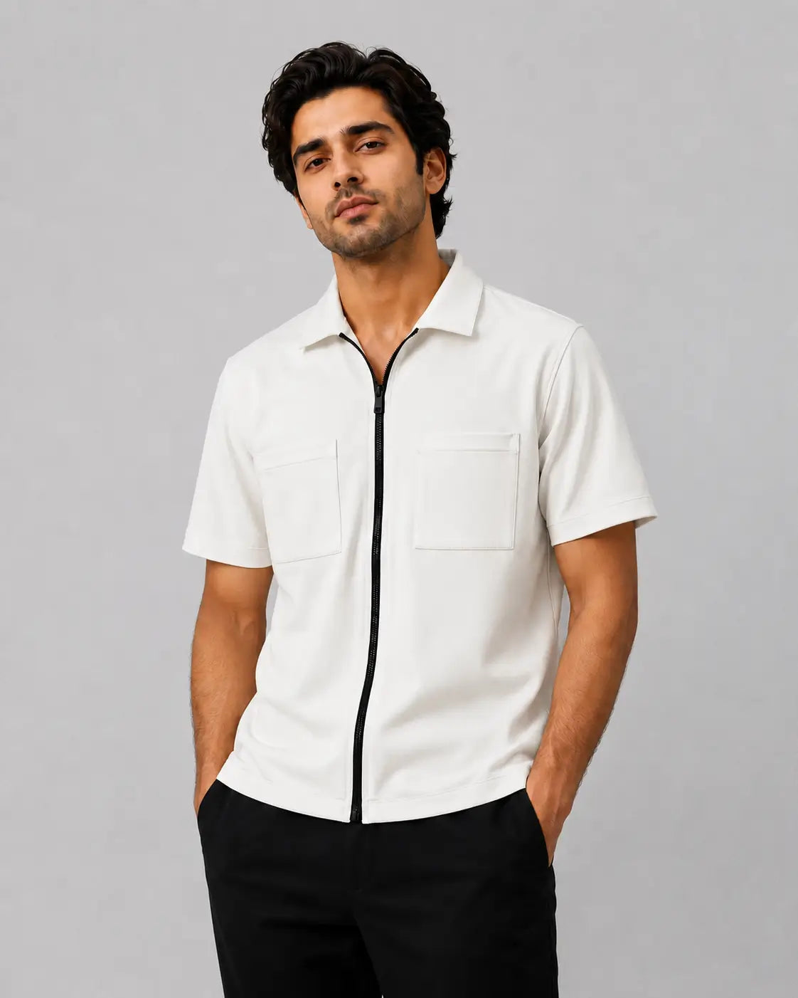 KOREAN STYLE FULL-ZIP OVERSIZED SHIRT